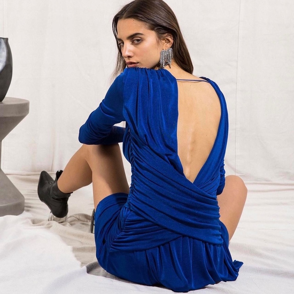 MISHA Kahlia Cobalt silky jersey mini dress size 2 - Picture 3 of 8